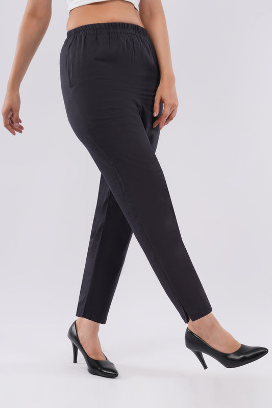 Handloom Black Straight Ankle Cut Pant