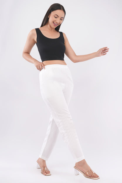 Handloom White Straight Ankle Cut Pant