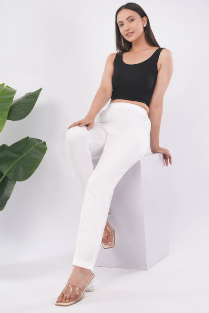 Handloom White Straight Ankle Cut Pant